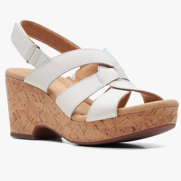 Clarks Women White Giselle Beach Wedge Sandal, Size 11 - Picture 1 of 11